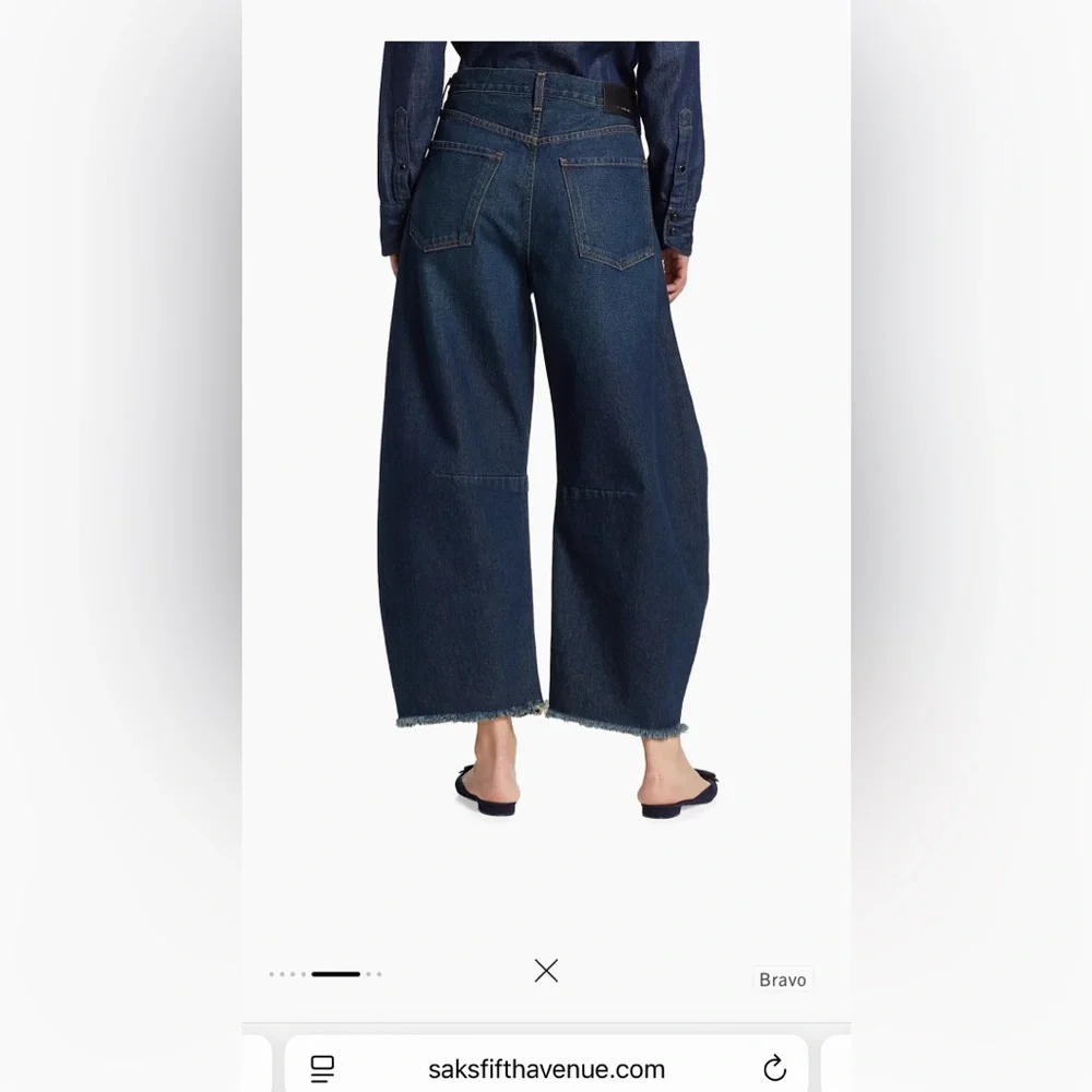 Citizens Of Humanity Blue Denim Horseshoe Wide-Leg Frayed Jeans - Picture 3 of 7